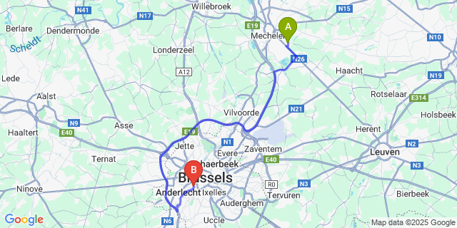 Map: Brussels Midi Train Station to Muizen