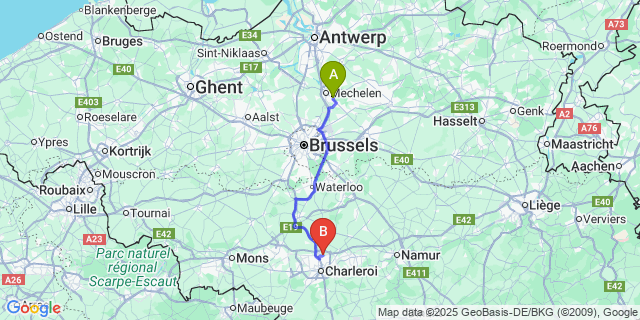 Map: Charleroi Airport Brussels South (CRL) to Muizen
