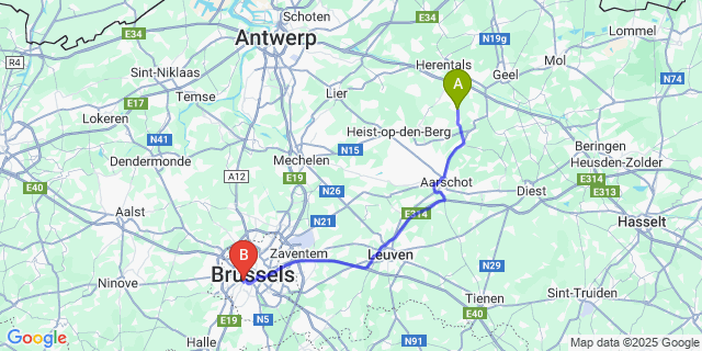 Map: Brussels Midi Train Station to Voortkapel