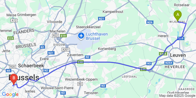 Map: Brussels Midi Train Station to Wijgmaal