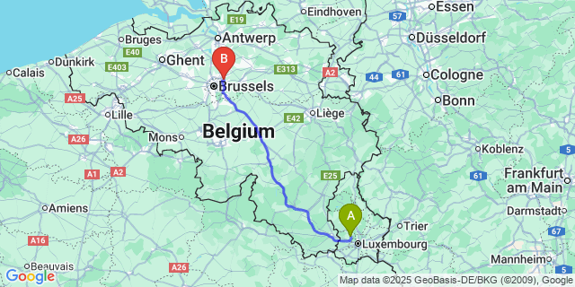 Map: Brussels Zaventem Airport (BRU) to Kehlen