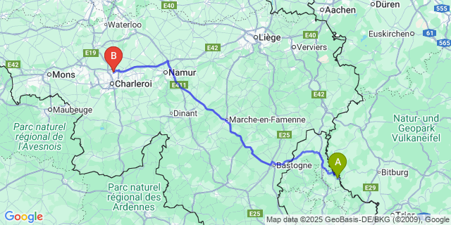 Map: Charleroi Airport Brussels South (CRL) to Vianden