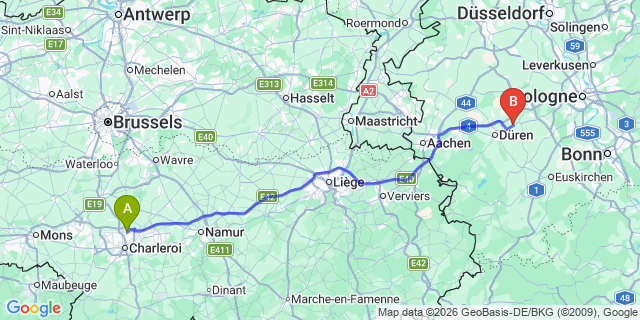 Map: Charleroi Airport Brussels South (CRL) to Aalten