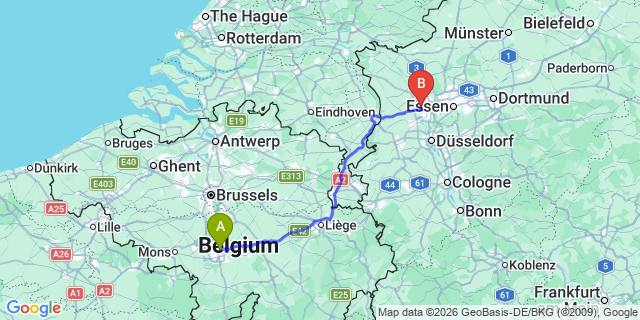 Map: Charleroi Airport Brussels South (CRL) to Almelo