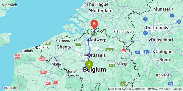 Map: Charleroi Airport Brussels South (CRL) to Alphen aan den Rijn