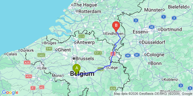 Map: Charleroi Airport Brussels South (CRL) to Arnhem