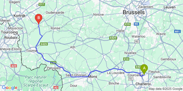Map: Charleroi Airport Brussels South (CRL) to Avelgem