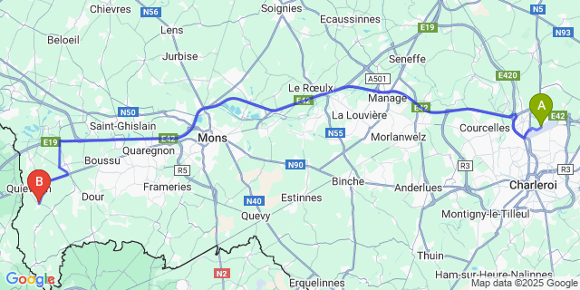 Map: Charleroi Airport Brussels South (CRL) to Baisieux