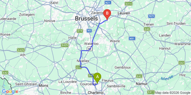 Map: Charleroi Airport Brussels South (CRL) to Barendrecht