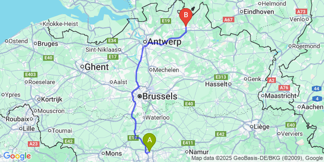 Map: Charleroi Airport Brussels South (CRL) to Beerse