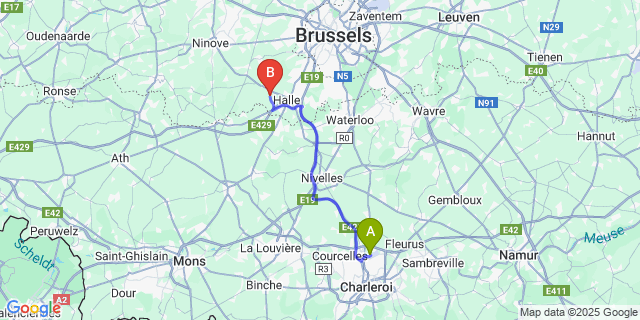 Map: Charleroi Airport Brussels South (CRL) to Beert