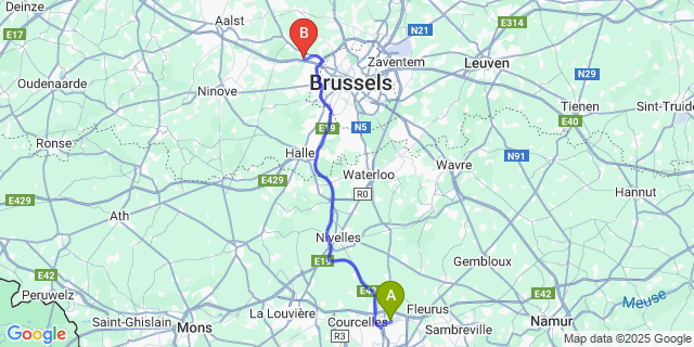 Map: Charleroi Airport Brussels South (CRL) to Bekkerzeel