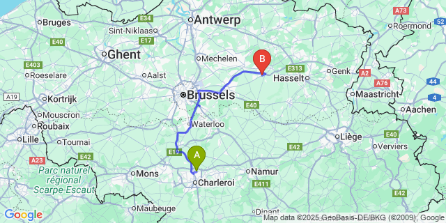 Map: Charleroi Airport Brussels South (CRL) to Bekkevoort