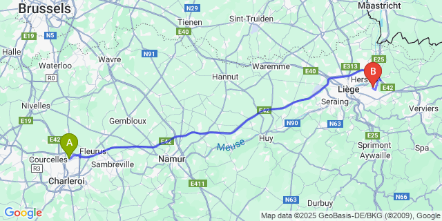 Map: Charleroi Airport Brussels South (CRL) to Bellaire
