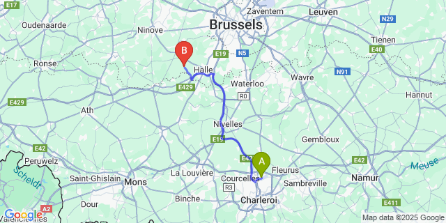 Map: Charleroi Airport Brussels South (CRL) to Bellingen