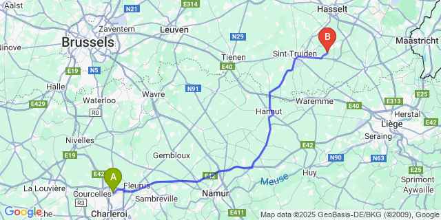 Map: Charleroi Airport Brussels South (CRL) to Berlingen