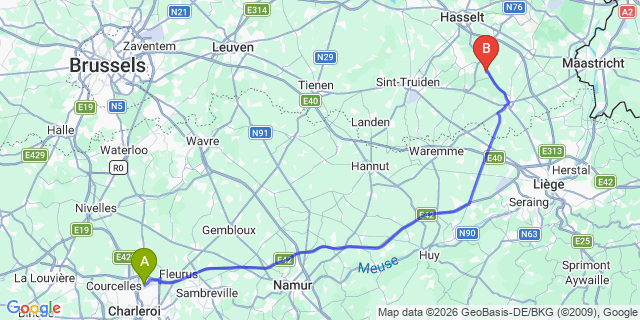 Map: Charleroi Airport Brussels South (CRL) to Best