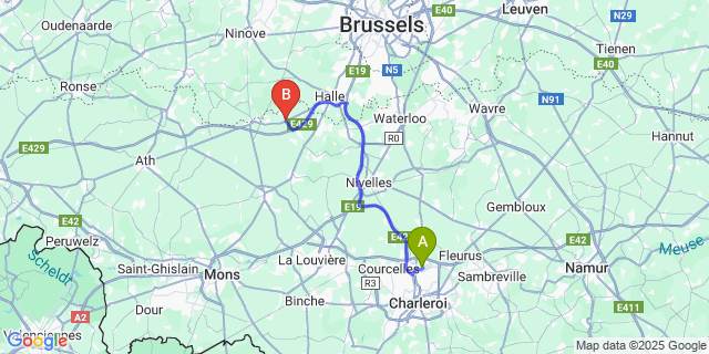 Map: Charleroi Airport Brussels South (CRL) to Bierghes