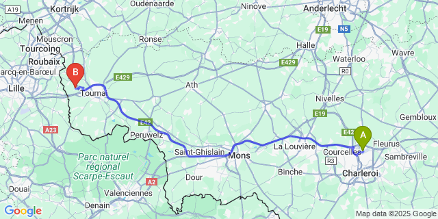 Map: Charleroi Airport Brussels South (CRL) to Blandain