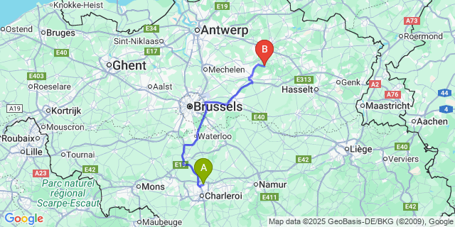 Map: Charleroi Airport Brussels South (CRL) to Blauberg