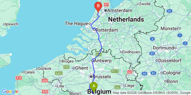 Map: Charleroi Airport Brussels South (CRL) to Bloemendaal