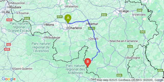 Map: Charleroi Airport Brussels South (CRL) to Bohan