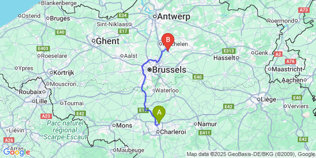 Map: Charleroi Airport Brussels South (CRL) to Boortmeerbeek