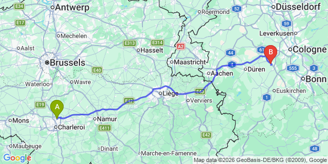 Map: Charleroi Airport Brussels South (CRL) to Borne