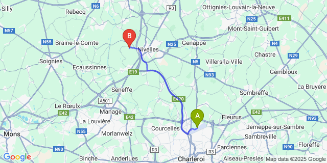 Map: Charleroi Airport Brussels South (CRL) to Bornival