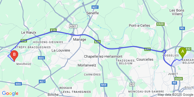 Map: Charleroi Airport Brussels South (CRL) to Boussoit