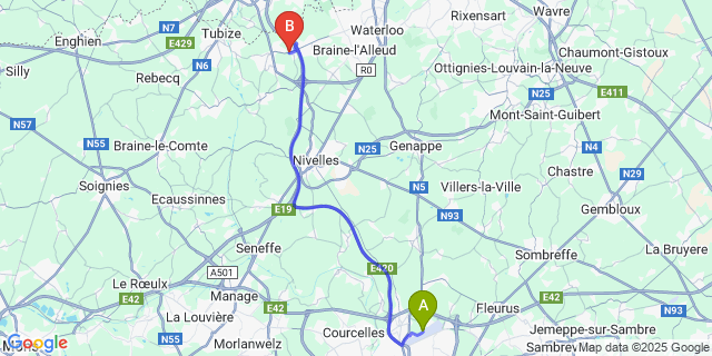 Map: Charleroi Airport Brussels South (CRL) to Braine-le-Château