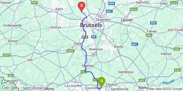 Map: Charleroi Airport Brussels South (CRL) to Brussegem
