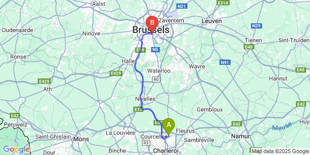 Map: Charleroi Airport Brussels South (CRL) to Brussels Benit Ixelles Residence, Brussels