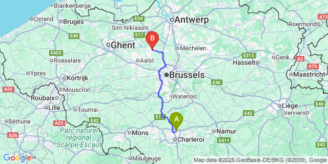 Map: Charleroi Airport Brussels South (CRL) to Buggenhout