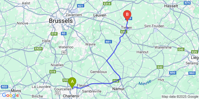 Map: Charleroi Airport Brussels South (CRL) to Bunsbeek