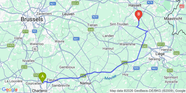 Map: Charleroi Airport Brussels South (CRL) to Bunschoten