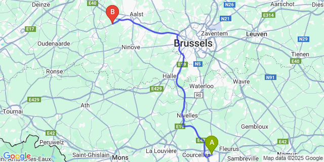 Map: Charleroi Airport Brussels South (CRL) to Burst