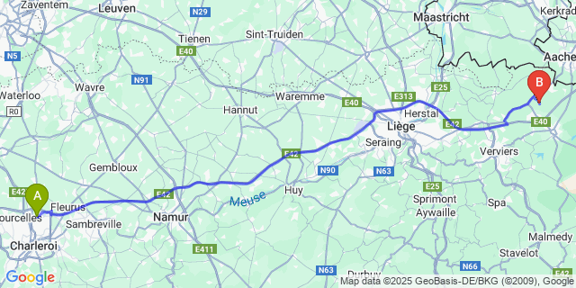 Map: Charleroi Airport Brussels South (CRL) to Busch