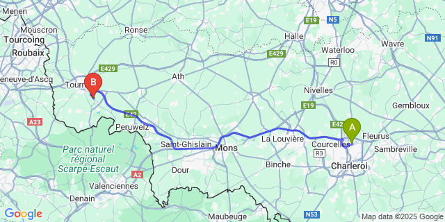 Map: Charleroi Airport Brussels South (CRL) to Calonne