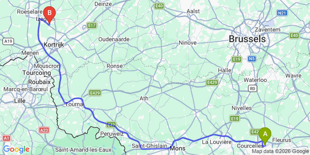 Map: Charleroi Airport Brussels South (CRL) to Cambrai