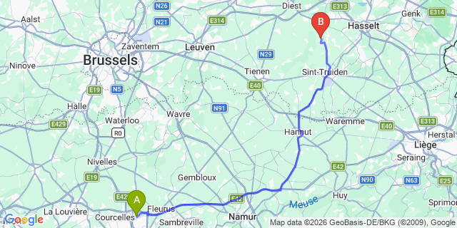 Map: Charleroi Airport Brussels South (CRL) to Carignan