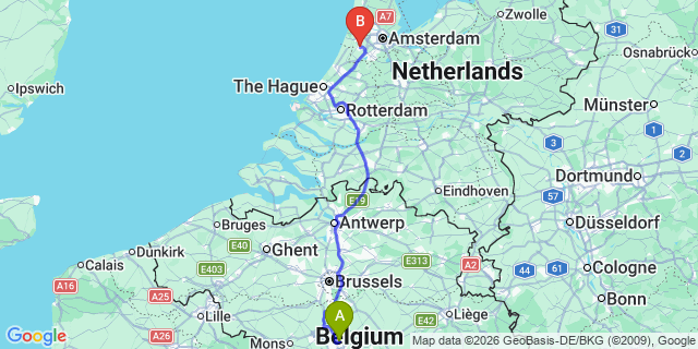 Map: Charleroi Airport Brussels South (CRL) to Castricum