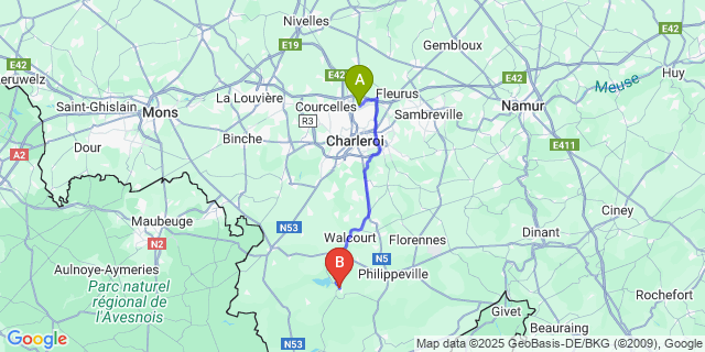 Map: Charleroi Airport Brussels South (CRL) to Cerfontaine