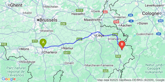 Map: Charleroi Airport Brussels South (CRL) to Champagne