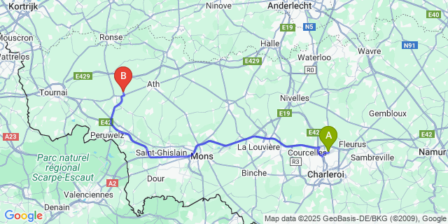 Map: Charleroi Airport Brussels South (CRL) to Chapelle-à-Wattines