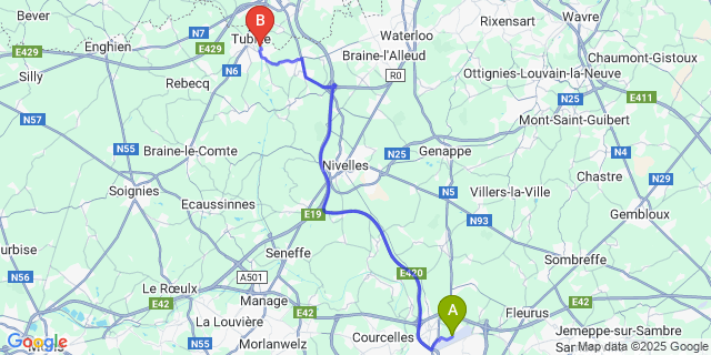 Map: Charleroi Airport Brussels South (CRL) to Clabecq