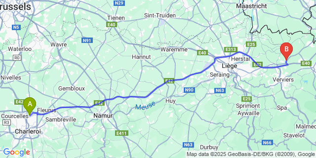 Map: Charleroi Airport Brussels South (CRL) to Clermont-Sur-Berwinne