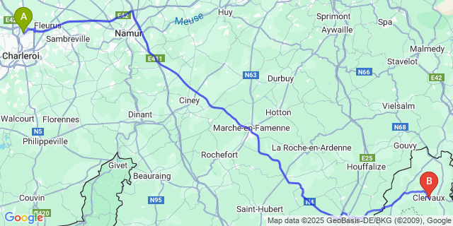 Map: Charleroi Airport Brussels South (CRL) to Clervaux