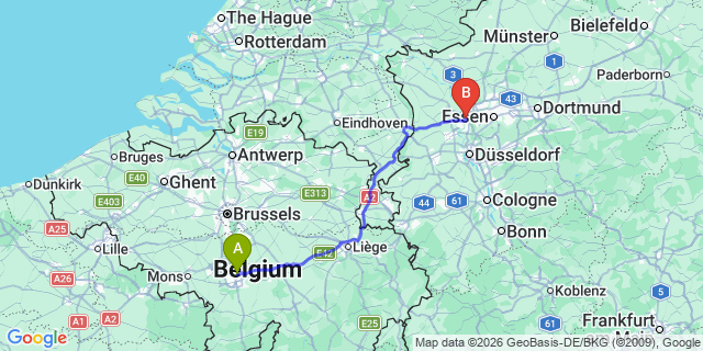 Map: Charleroi Airport Brussels South (CRL) to Coevorden