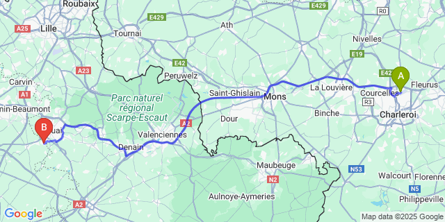Map: Charleroi Airport Brussels South (CRL) to Corbehem